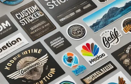 DALL·E 2024-12-12 18.30.26 – A realistic and visually appealing image showing a variety of custom stickers applied on different surfaces such as laptops, cars, walls, and product