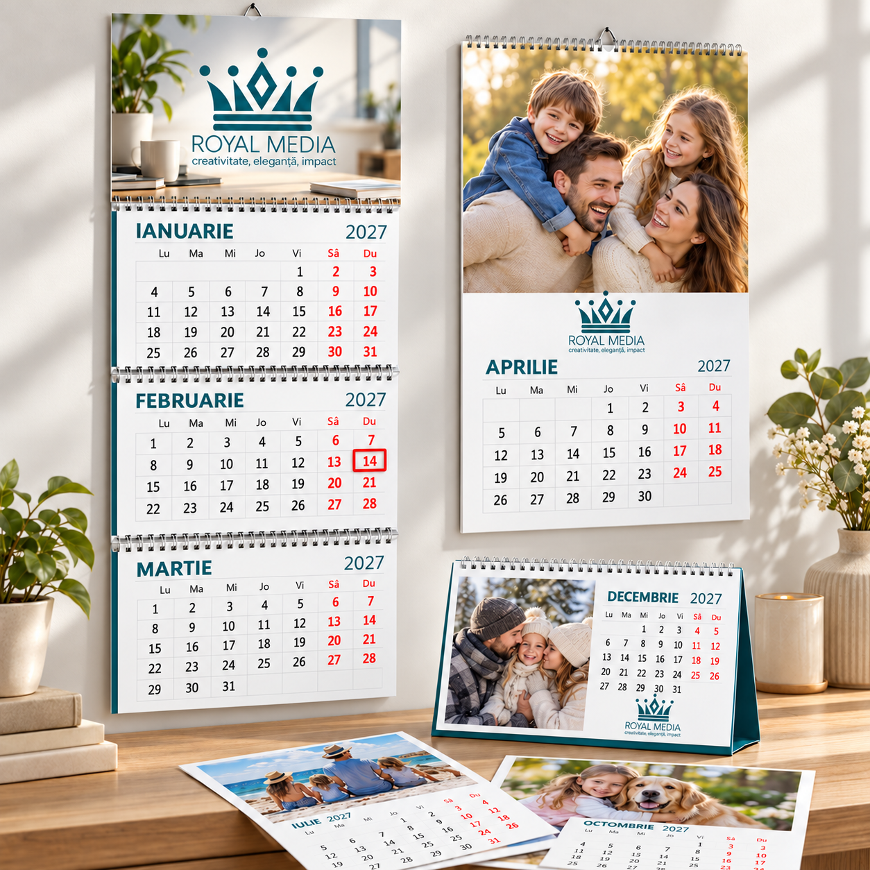 Calendar triptic personalizat 2027 cu logo pentru firme